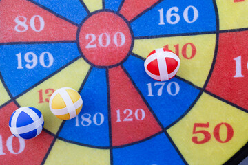 Darts with magnetic balls, close up view