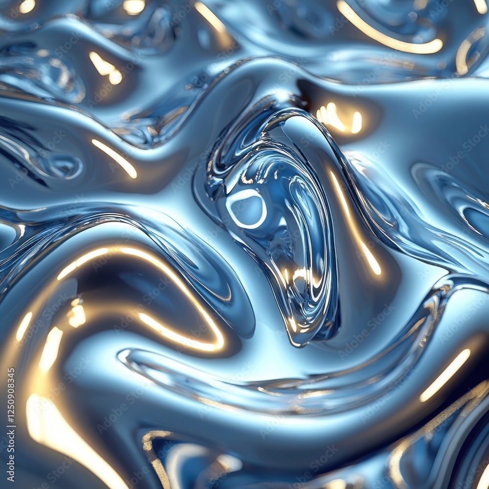 Poster liquid metal waves exhibit an ultra-realistic, hyper-detailed reflection of light, showcasing a dyna