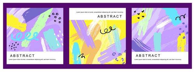 Trendy abstract vector background with colorful brush strokes, hand-drawn textures, and artistic elements. Perfect for social media, branding, posters, and design.