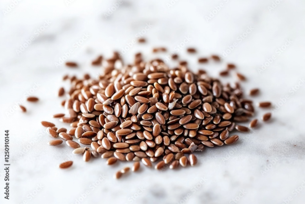 Poster a pile of flax seeds sits on top of a table, ideal for use in cooking, baking or as a decorative ele