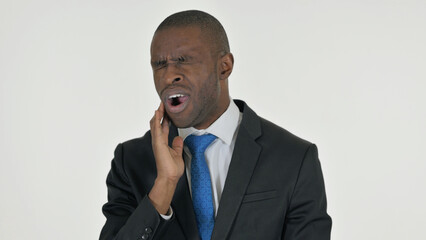 Portrait of African Businessman with Tooth Pain on White Background