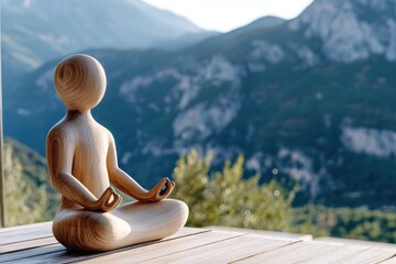 Fototapeta premium A wooden statue depicting a person in a meditating pose, ideal for use as a decorative piece or in an illustration
