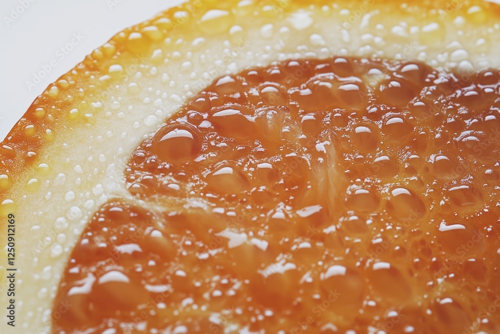 Poster a close-up shot of an orange slice with water droplets on its surface