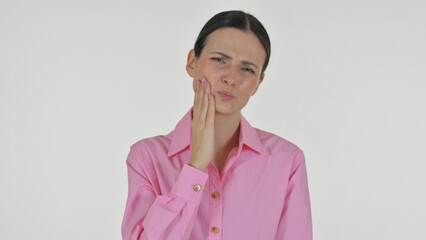 Portrait of Business Woman with Tooth Pain on White Background