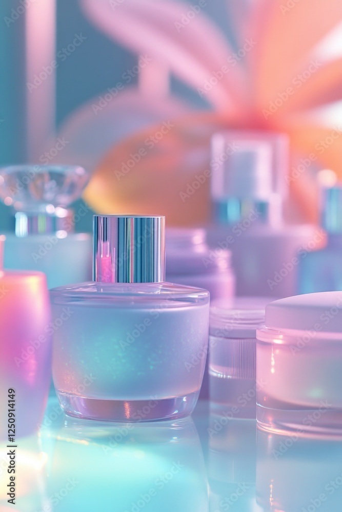Poster close-up shot of a perfume bottle on a table