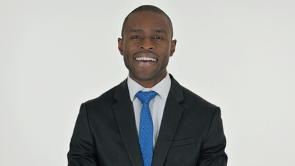 Portrait of Smiling African Businessman on White Background