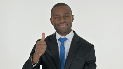 Portrait of African Businessman with Thumbs Up on White Background