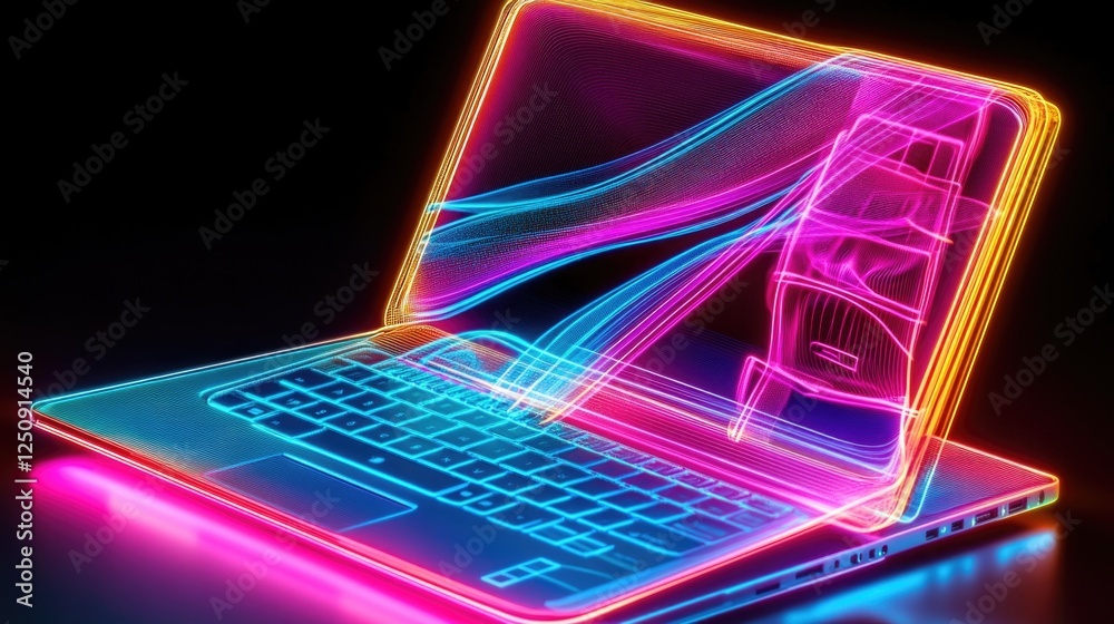 Poster a person using a laptop with a bright screen in a dark or dimly lit environment