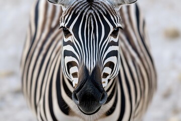 Naklejka premium Close-up shot of a zebra's face with distinctive black and white stripes