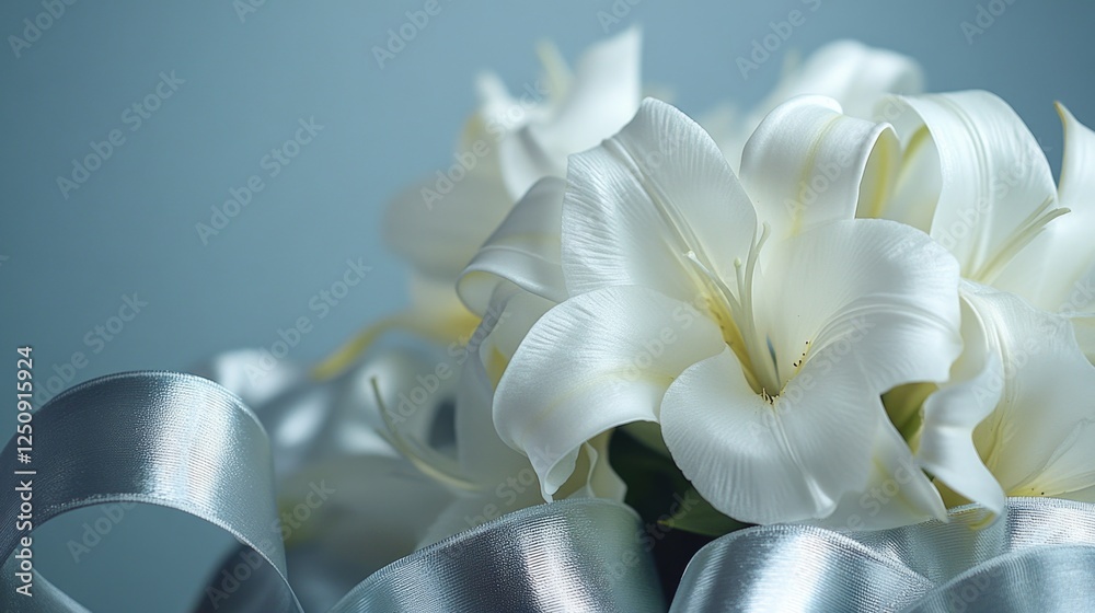 Poster a close-up view of a bouquet of white flowers, ideal for decorating or as a standalone image