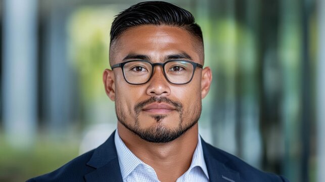 Portrait of a confident and professional looking businessman wearing a suit and tie posing indoors with a serious expression and a corporate leadership oriented persona