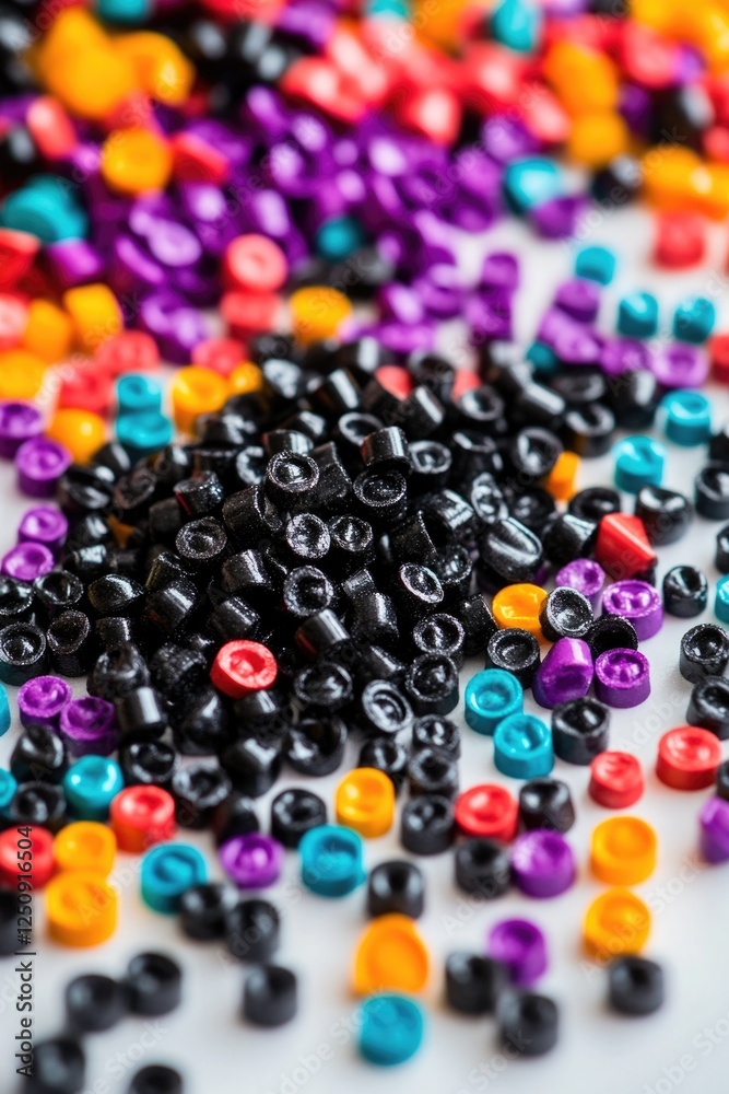 Poster close-up of a pile of colorful beads arranged on a white surface