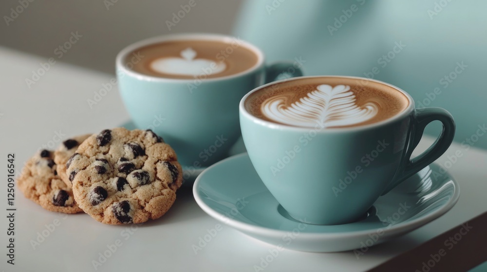 Poster two cups of coffee and a cookie on a table, perfect setting for a break or a meeting