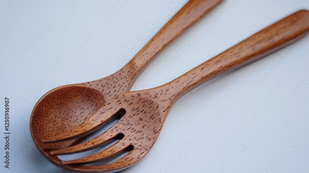 Poster a pair of wooden spoons placed neatly on a table, ready for use