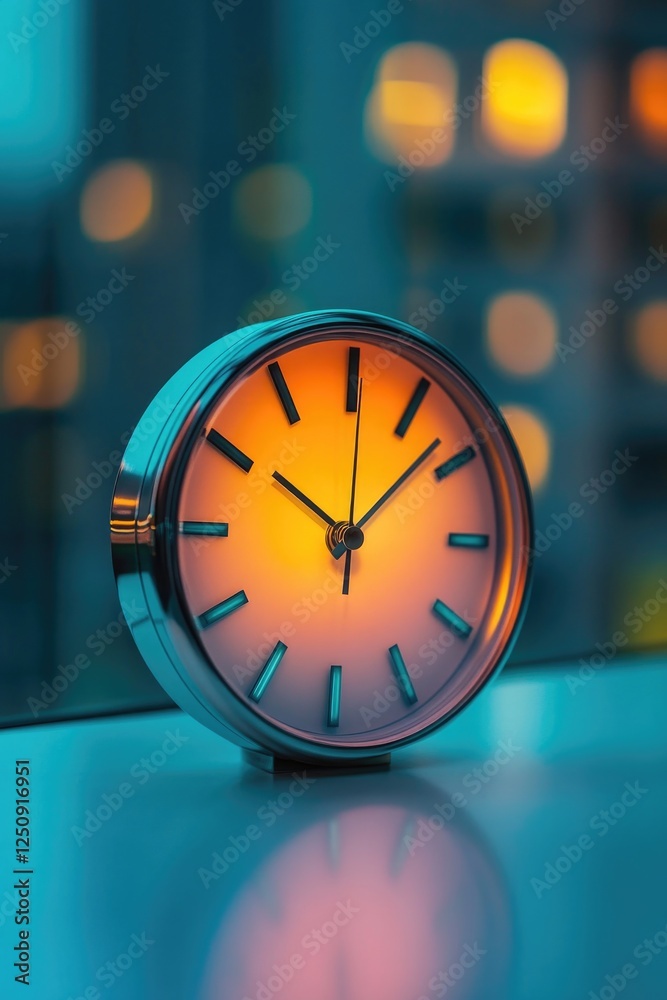 Poster a clock sits on a sleek glass table, providing a modern touch to any setting