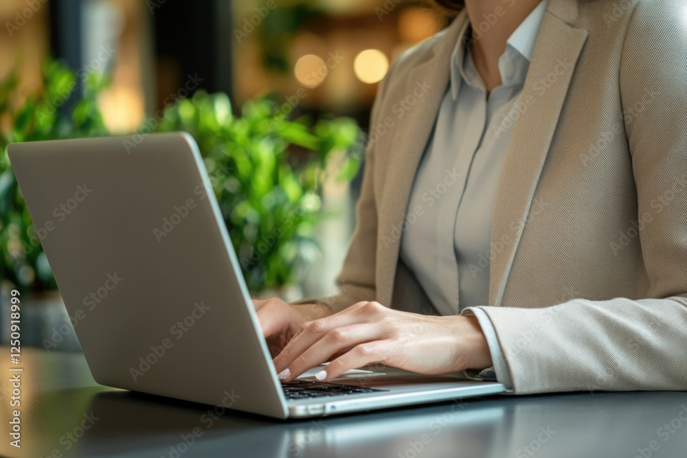 Poster A person typing on a laptop computer in a casual setting