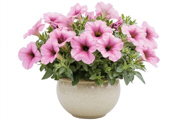 Naklejka premium A small potted plant with vibrant pink flowers against a clean white background