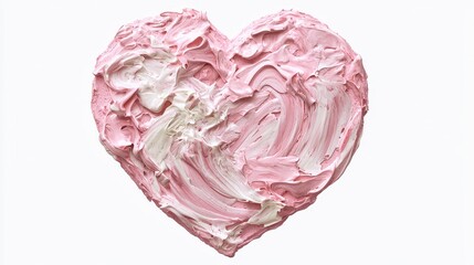 Obraz premium Pink Heart Shaped Cream Swirl on White Background for Love Theme