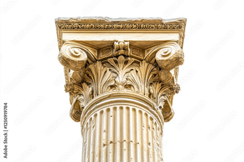 Fototapete a detailed view of a clock tower column, featuring a large clock face