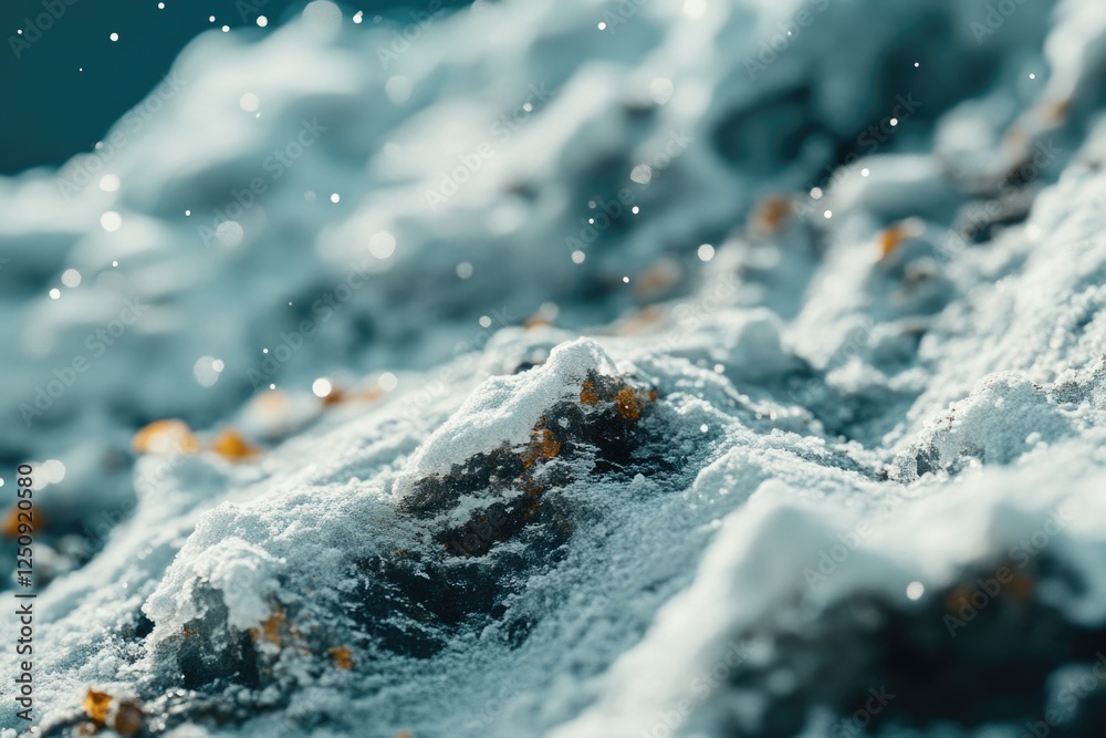 Poster A detailed view of a snowy rock surface with unique patterns and textures