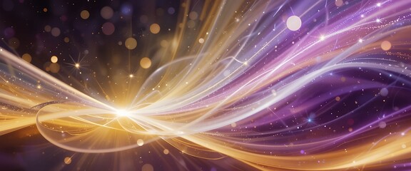Fototapeta premium Golden Purple Abstract Light Waves Sparkling Bokeh Background