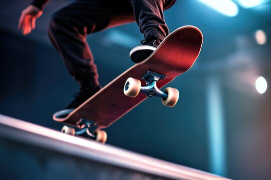 A person on a skateboard attempting a complex trick in mid-air