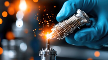 Futuristic image of a modern energy production infrastructure with glowing sparks electricity and advanced industrial machinery representing the concept of renewable and efficient power