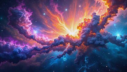 Obraz premium Colorful nebula in space radiating mystical energy and cosmic beauty