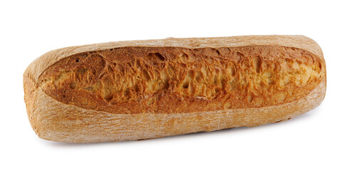 Baguette, loaf isolated on white background. French bun.