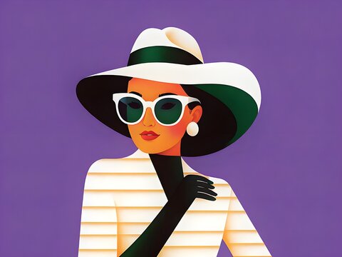 Female vector illustration of wearing hat and sunglass 