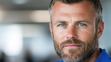 Fototapeta premium Portrait of a confident middle aged professional man with a beard wearing stylish business casual attire smiling and posing in a modern well lit studio setting