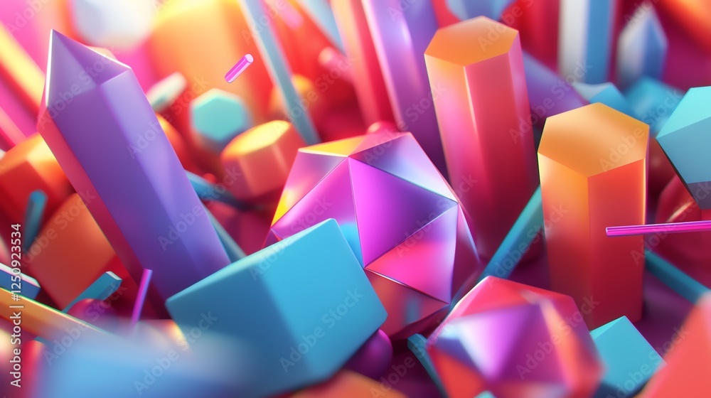 Wall mural abstract background with colorful 3d shapes.