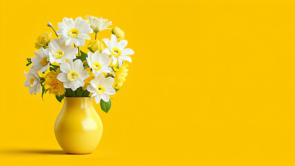 bouquet of white and yellow flowers in vase © Garadel