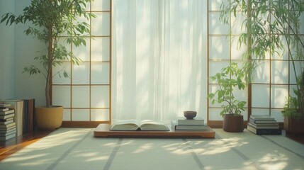 Fototapeta premium Japanese-inspired reading room ambiance.