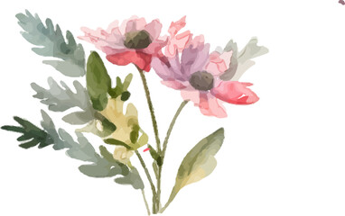 Yellow Blooming Flower Illustration with Green Stem