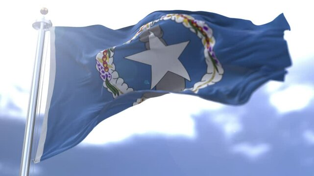 Northern Mariana Islands flag waving against the sky. High quality 4k footage