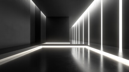 Abstract Dark Hallway with Neon Lights.