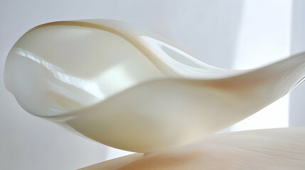 Elegant pearlescent art glass bowl, neutral color, display purposes, minimalist