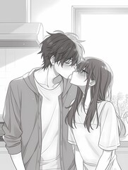 K-Pop Romance Korean Manga Illustration of a Young Couple Hanging Out	