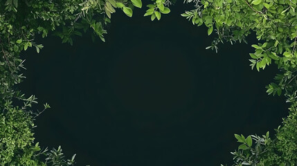 Foliage Border Green leaves framing a dark background. Suitable for graphic design, invitations, and nature-themed projects