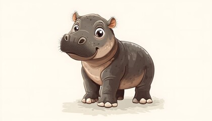 Obraz premium Adorable Baby Hippopotamus Standing On White Background