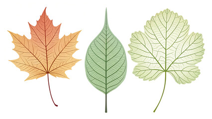 Three leaves displayed together, showcasing their unique shapes and colors