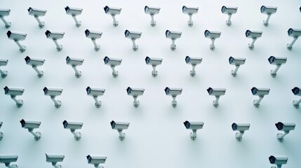 Wall of Security Cameras, Surveillance System, Data Center, Privacy Concerns