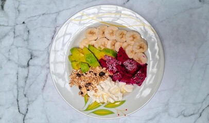 Fruits and yogurt for healthy breakfast 