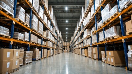Warehouse Inventory Storage, Rows of Products, Distribution Center