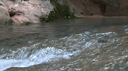 Obraz premium River flowing in a rocky canyon, showing water movement and sandstone walls, suitable for nature and environmental awareness