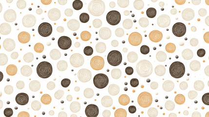 Obraz premium Seamless texture with round spirals in white, brown and yellow, pattern for wallpaper, textile or surface