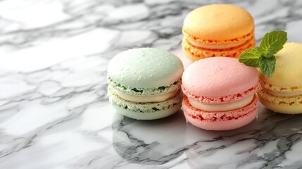 Fototapeta premium Colorful macarons on marble.