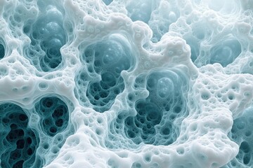 Abstract fractal art depicting a cavernous, organic structure with teal and white textures.