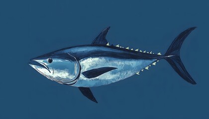 Naklejka premium A Bluefin Tuna Swims Through Deep Ocean Waters
